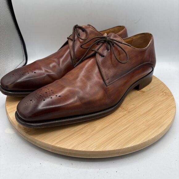 Magnanni Merrion Burnished Cognac Leather Derby Dress Shoes Size 12M Spain - Picture 5 of 14
